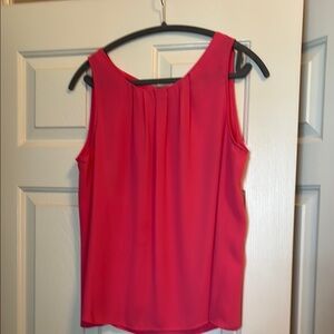 LOFT Red Pleated Blouse with Black Trim